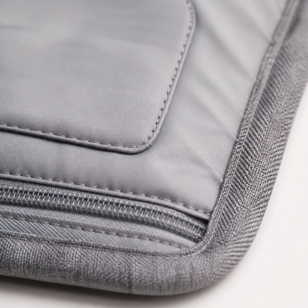 Détail du coussin de tête du matelas à langer nomade gris | NOLIERA