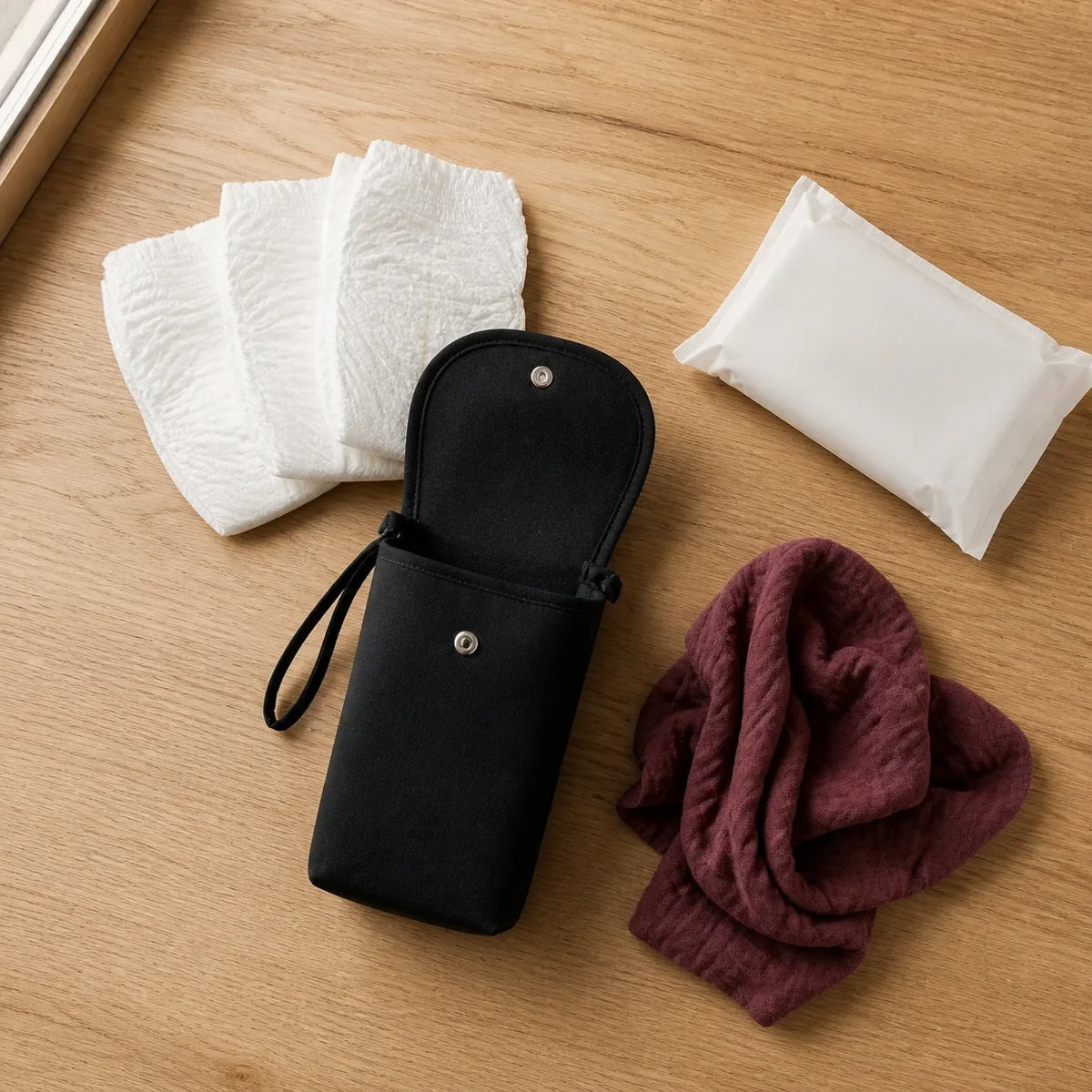 Pochette à couches noire et tout ce qu’elle contient | NOLIERA