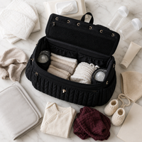 Sac à dos à langer tressé noir et contenu pour une journée | NOLIERA