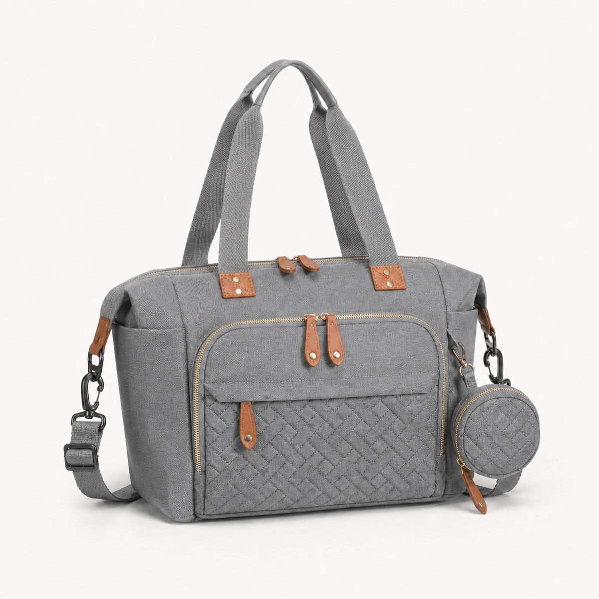 Sac à langer bandoulière gris, vue studio fond blanc | NOLIERA