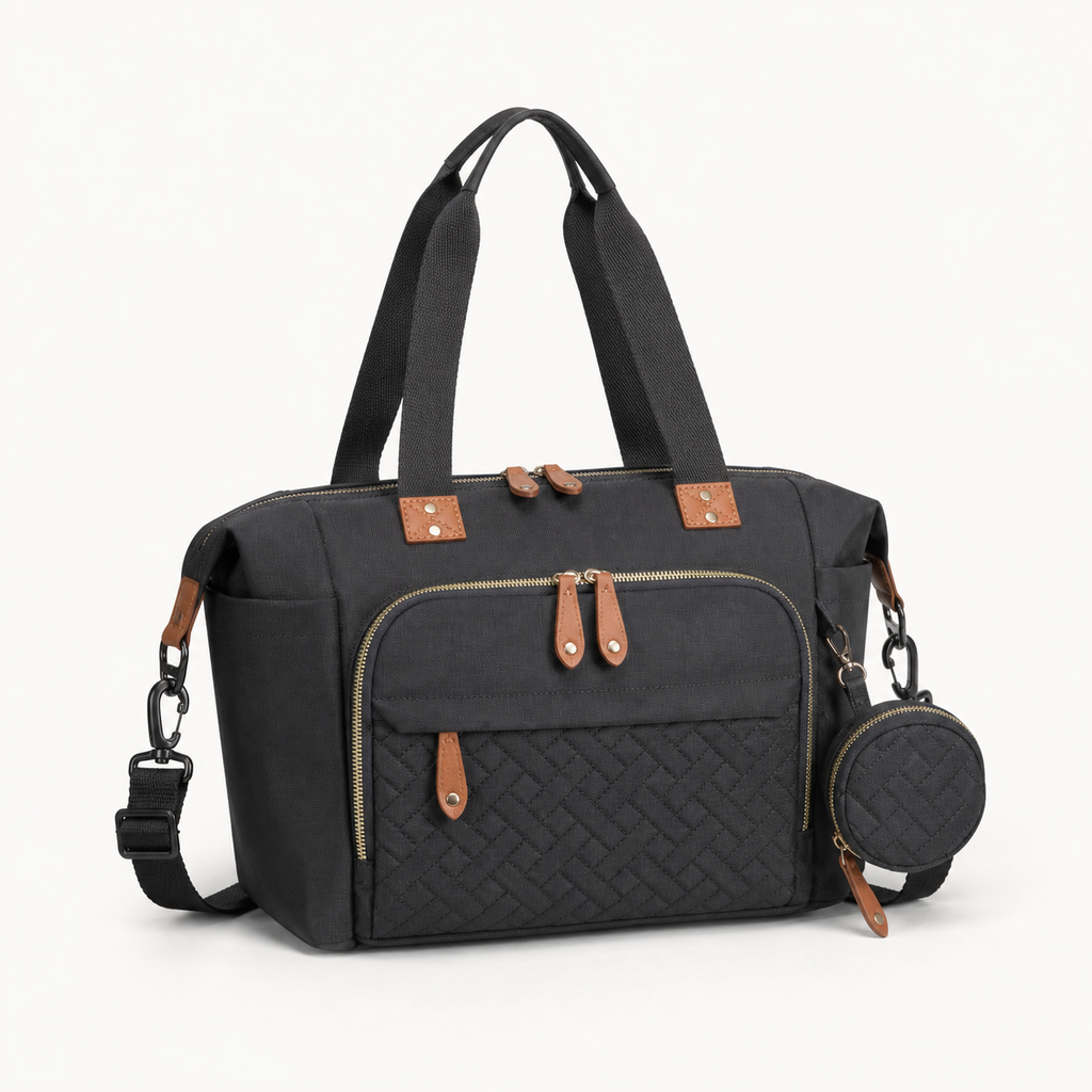 Sac à langer bandoulière noir, vue studio fond blanc | NOLIERA