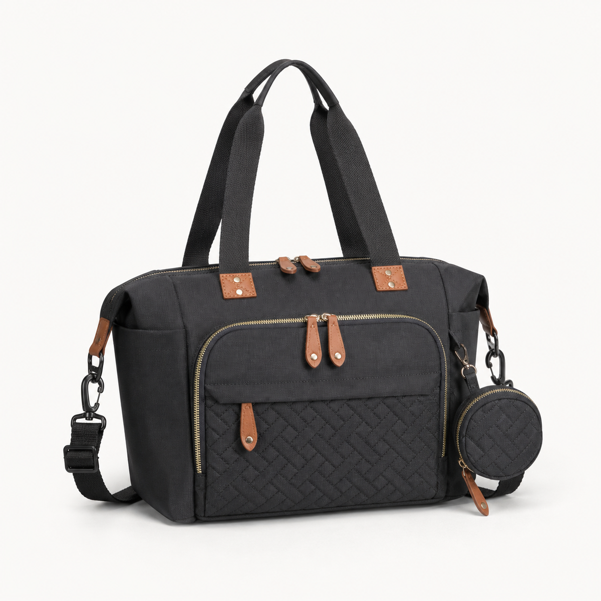 Sac à langer bandoulière noir, vue studio fond blanc | NOLIERA