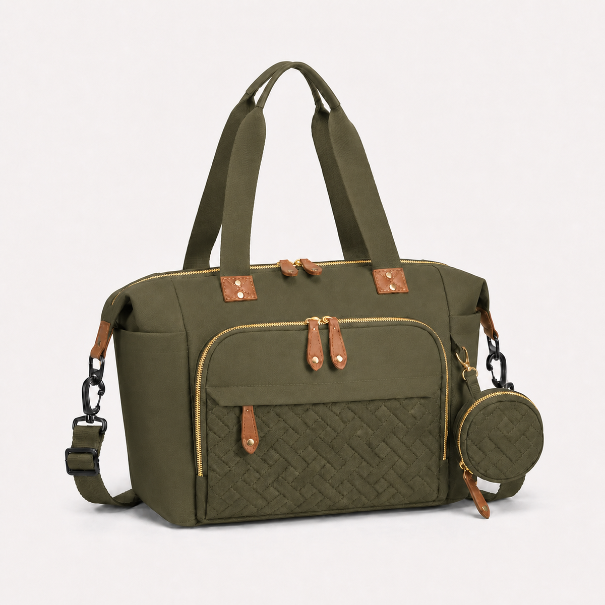 Sac à langer bandoulière vert, vue studio fond blanc | NOLIERA