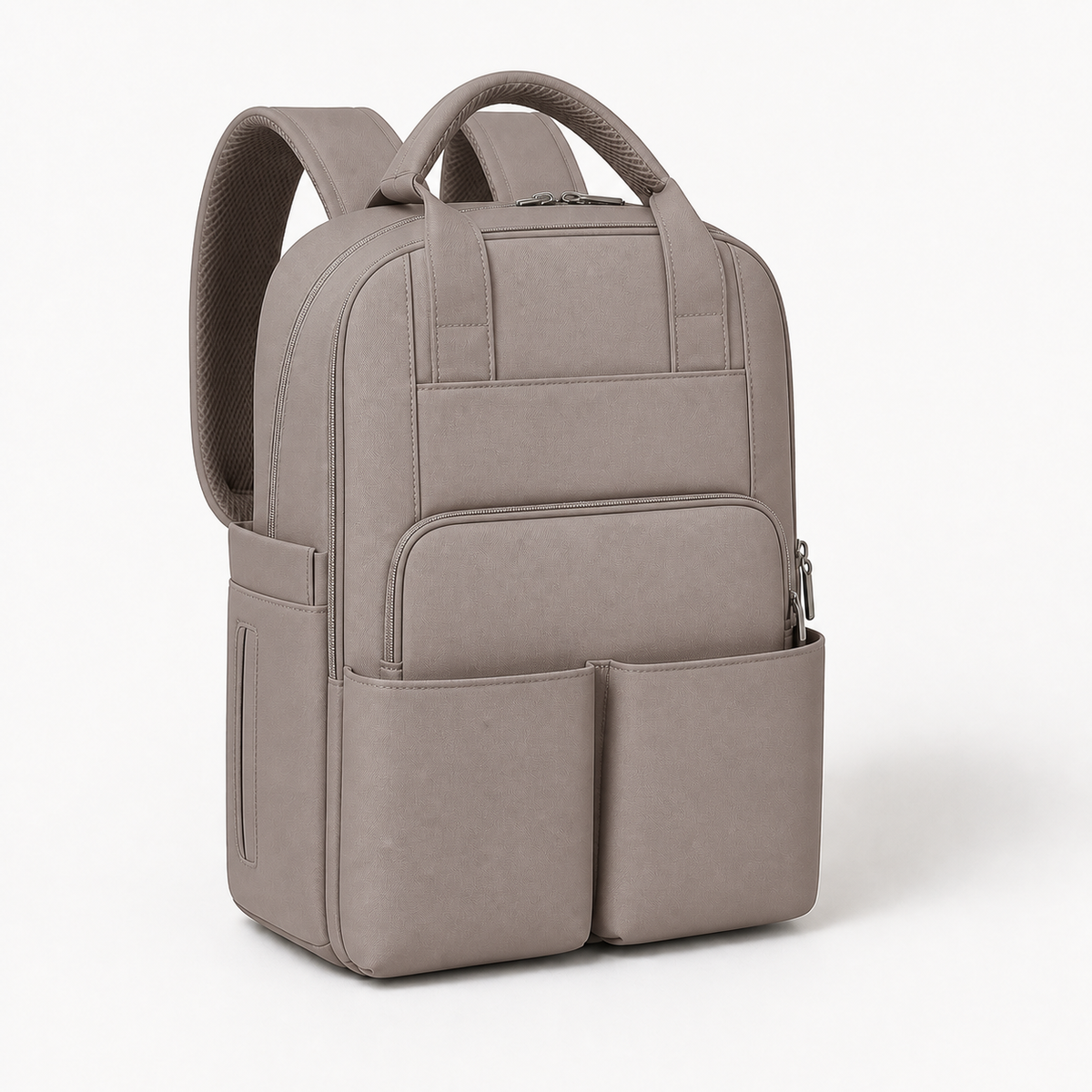 Sac à dos à langer compartimenté gris, vue studio | NOLIERA