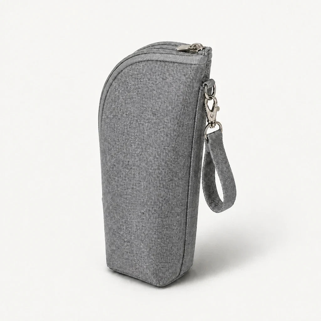 Sac isotherme biberon aluminium gris chiné, vue studio | NOLIERA