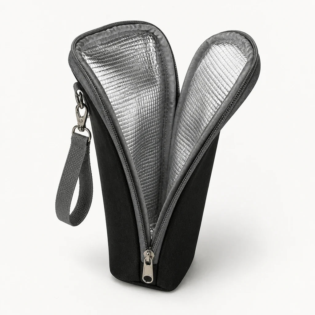 Intérieur aluminium du sac isotherme biberon noir ouvert | NOLIERA