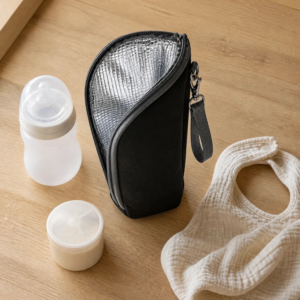 Sac isotherme biberon noir avec biberon et accessoires | NOLIERA