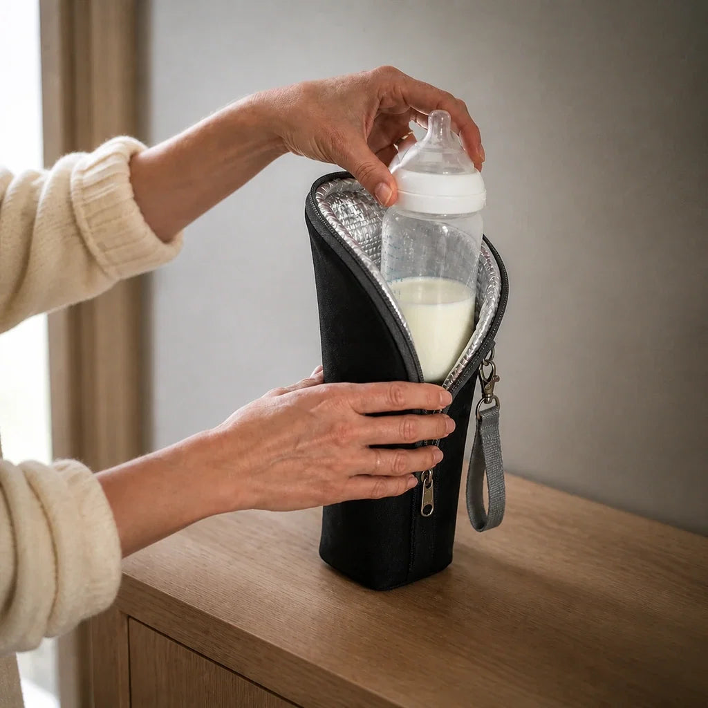 Biberon sorti du sac isotherme aluminium noir | NOLIERA