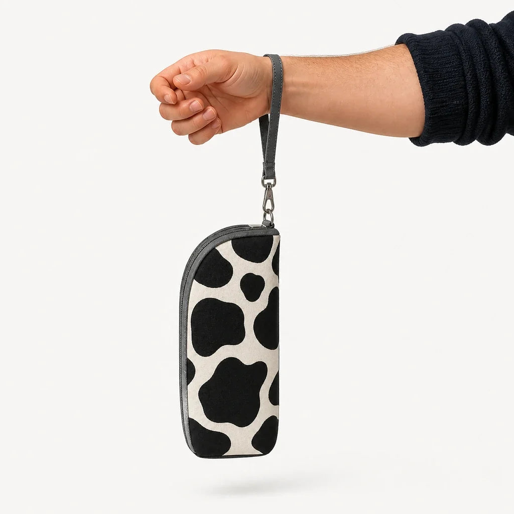 Sac isotherme biberon aluminium vache tenu par sa dragonne | NOLIERA