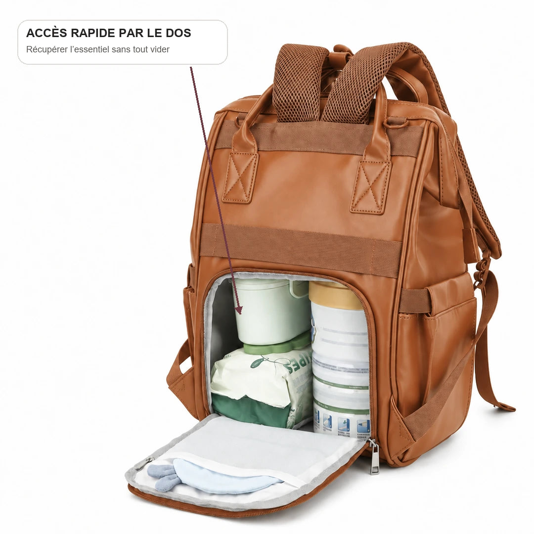 Accès arrière rapide du sac à dos à langer classique camel | NOLIERA