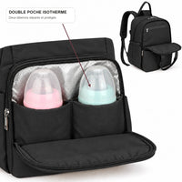 Double poche isotherme du sac à dos à langer compartimenté noir pour deux biberons | NOLIERA