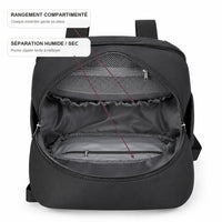 Intérieur vide du sac à dos à langer compartimenté noir avec séparation humide-sec | NOLIERA
