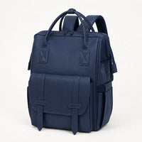 Sac à dos à langer cuir bleu, vue studio | NOLIERA