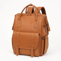 Sac à dos à langer cuir camel, vue studio | NOLIERA