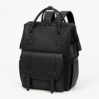 Sac à dos à langer cuir noir, vue studio | NOLIERA
