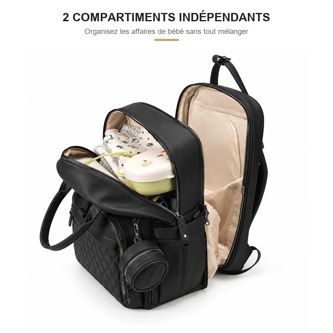 Double compartiment ouvert du sac à dos à langer extensible noir NOLIERA