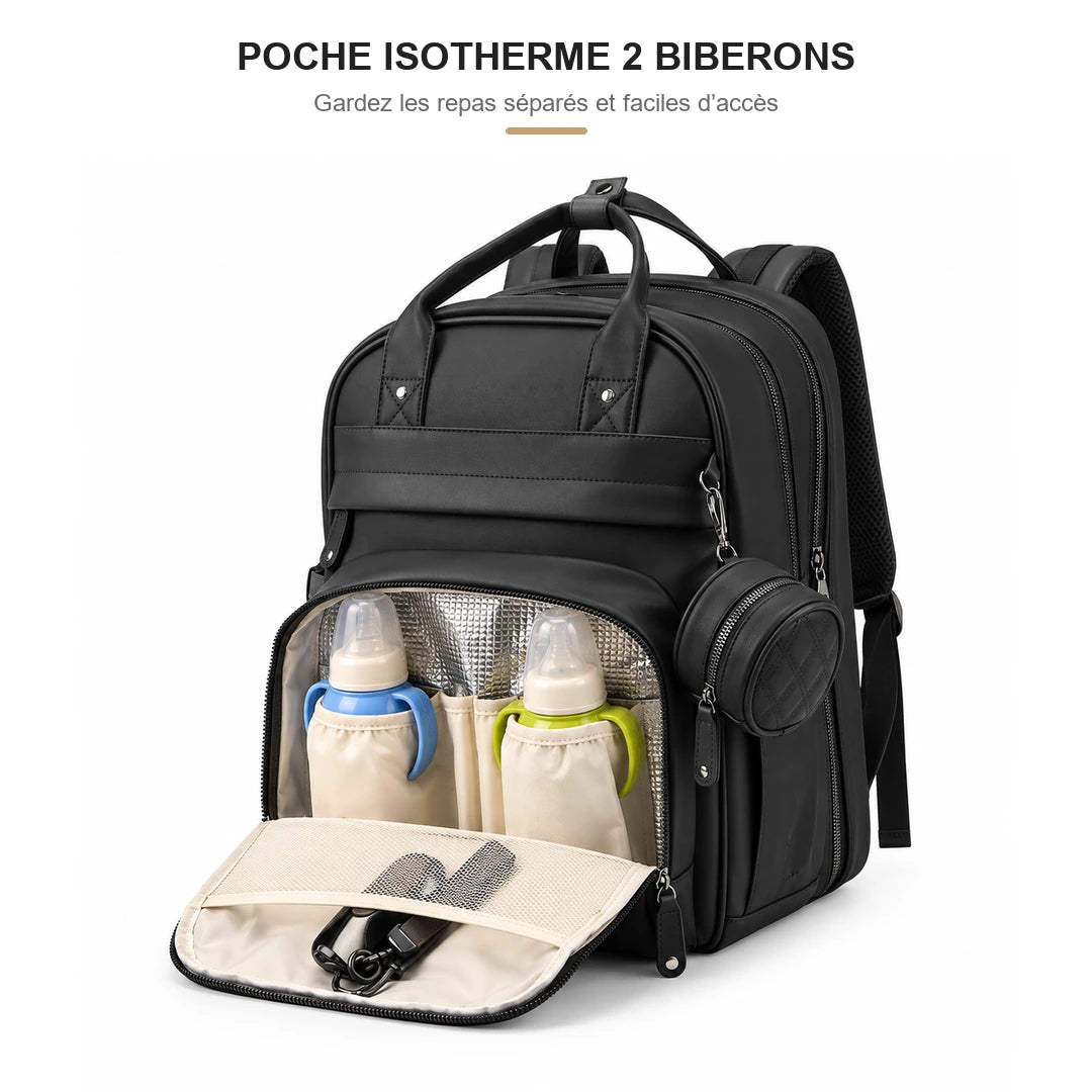 Poche isotherme pour deux biberons du sac à dos à langer extensible noir NOLIERA