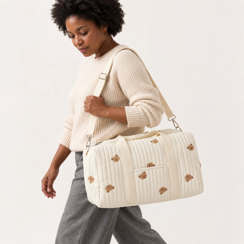 Sac de maternité matelassé NOLIERA motif Ourson porté à l'épaule