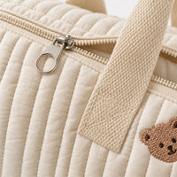 Détail de la fermeture zippée du sac de maternité matelassé
